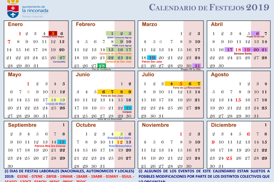 Calendario De Fiestas 2019