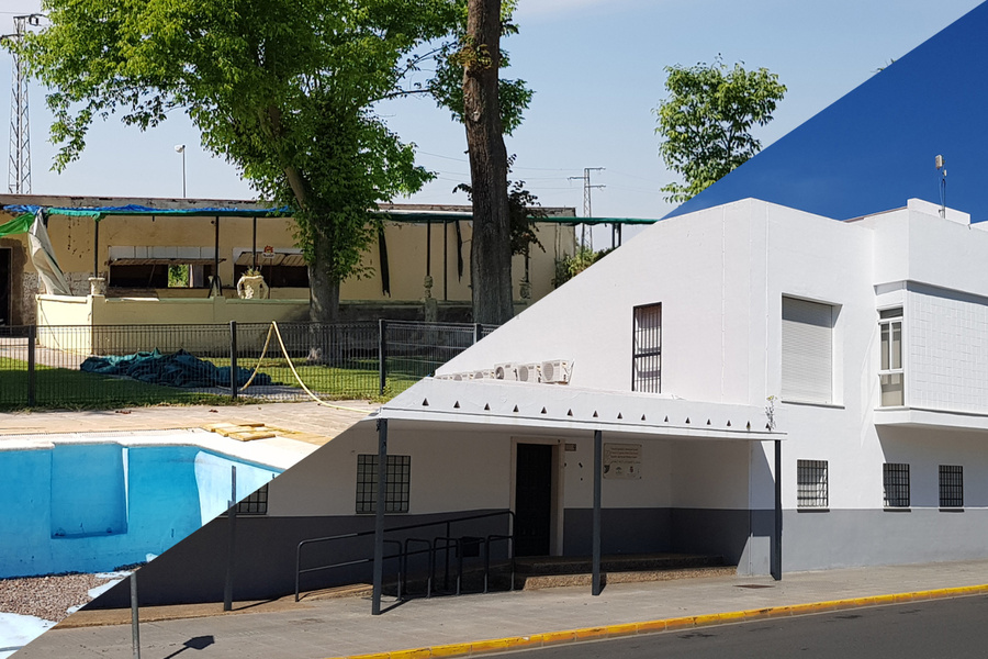 La nueva sede de la Escuela de Idiomas y de Protección Civil y el bar de la piscina ‘El Negro’, vist