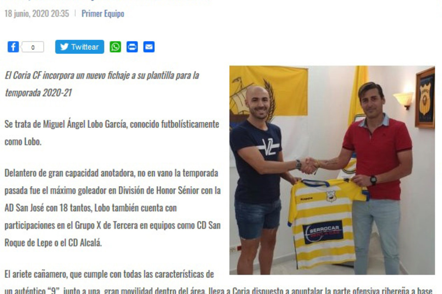 Lobo cambia el San José por el Coria