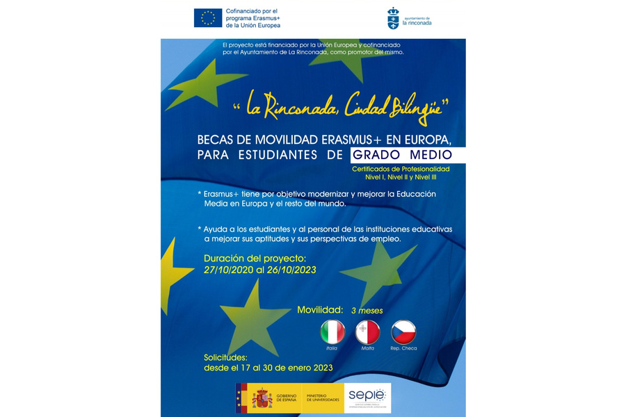 Abierto plazo de 3ª convocatoria Becas Erasmus + ‘La Rinconada, Ciudad Bilingüe’